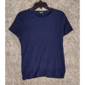 Lauren Ralph Lauren Women's Navy Blue Crew Neck T Shirt Size XL